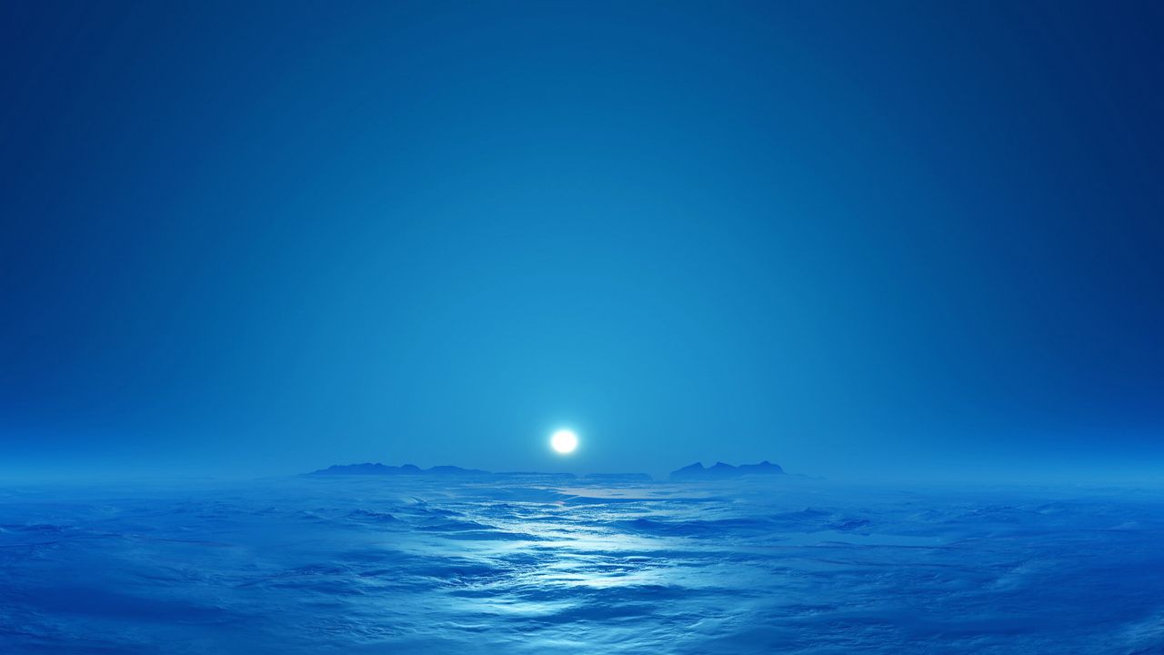 Обои туман, солнце, море, горизонт, голубой, мгла