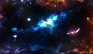 Превью обои туманность, галактика, звезды, космос, разноцветный