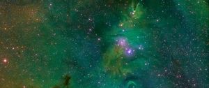 Превью обои туманность, галактика, звезды, созвездие, космос, зеленый