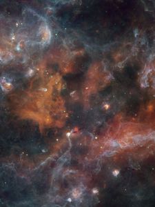 Превью обои туманность, космос, звезды, коричневый