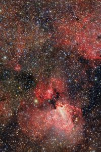Превью обои туманность, космос, звезды, красный, галактика