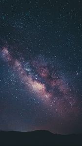 Превью обои туманность, звездное небо, звезды, холмы, ночь