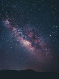 Превью обои туманность, звездное небо, звезды, холмы, ночь