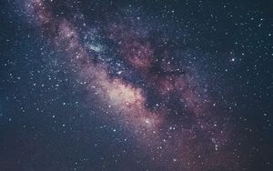 Превью обои туманность, звездное небо, звезды, холмы, ночь