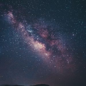 Превью обои туманность, звездное небо, звезды, холмы, ночь