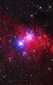 Превью обои туманность, звезды, блики, космос, красный