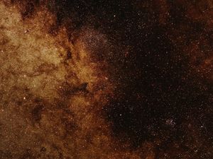 Превью обои туманность, звезды, галактика, космос, коричневый