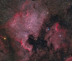 Превью обои туманность, звезды, космос, розовый, фон