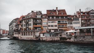 Превью обои тун, швейцария, здание, река, берег