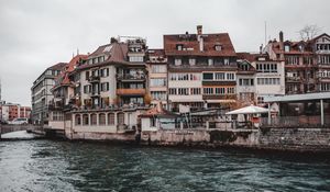 Превью обои тун, швейцария, здание, река, берег