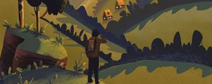 Превью обои турист, горы, природа, пейзаж, арт
