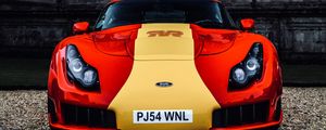 Превью обои tvr sagaris, машина, спорткар, красный, желтый, вид спереди