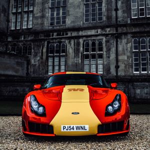 Превью обои tvr sagaris, машина, спорткар, красный, желтый, вид спереди