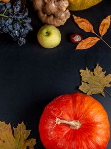 Превью обои тыква, яблоко, осень, листья