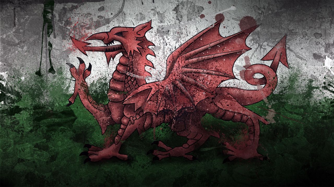 Обои уэльс, дракон, символика, флаг, краски, пятна, текстура