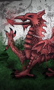 Превью обои уэльс, дракон, символика, флаг, краски, пятна, текстура