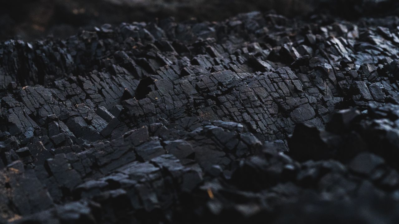 Обои уголь, поверхность, макро, размытость, черный