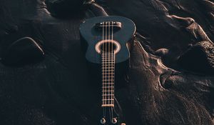 Превью обои укулеле, гитара, музыкальный инструмент, пляж, черный