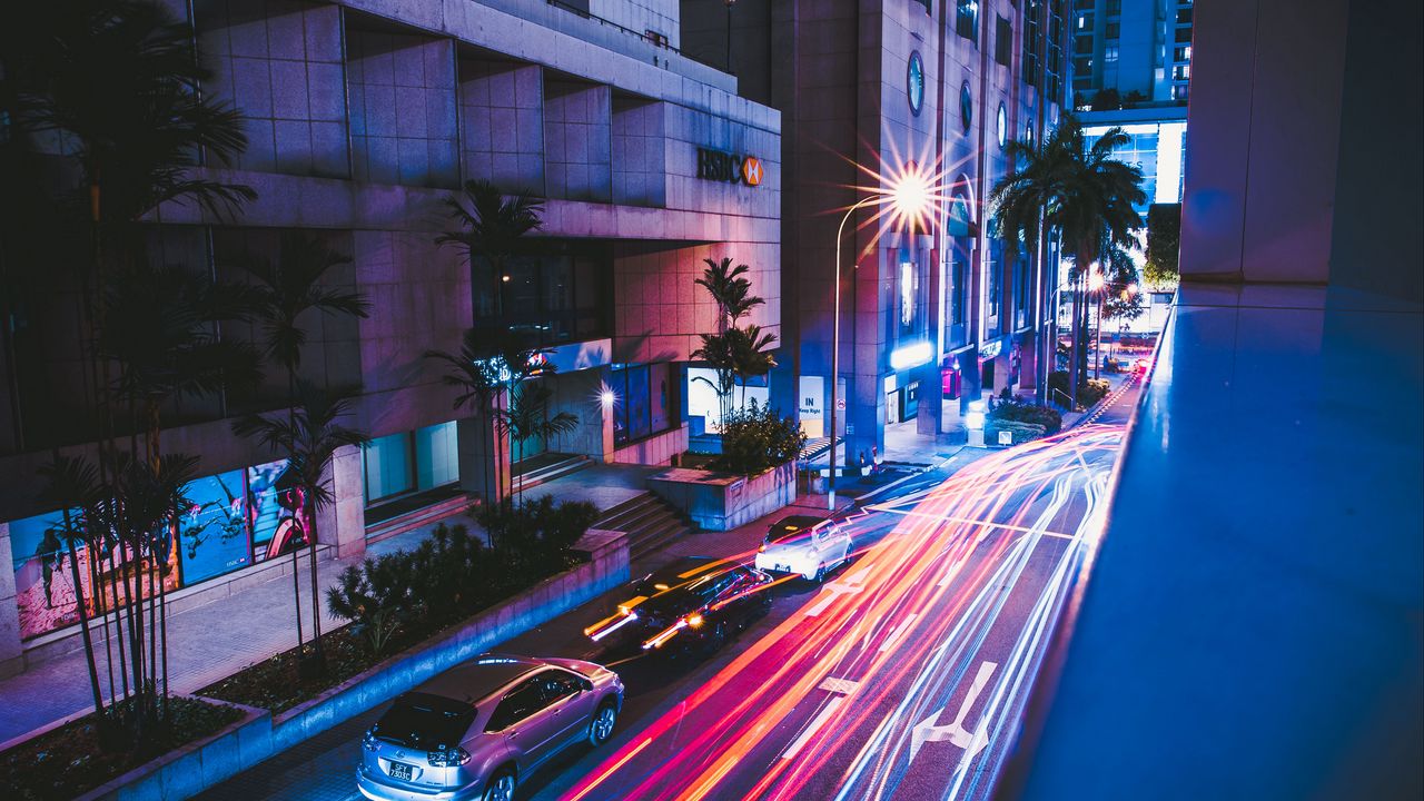 Обои улица, город, ночь, автомобили