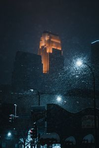 Превью обои улица, город, ночь, снег, здания, фонари