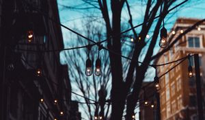 Превью обои улица, лампы, деревья, вечер