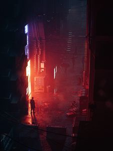 Превью обои улица, люди, силуэты, ночь, дождь, арт
