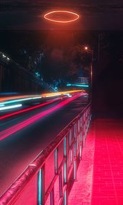 Превью обои улица, неон, огни, движение, длинная выдержка, ночь