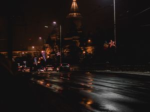 Превью обои улица, ночной город, движение, ночь, огни города