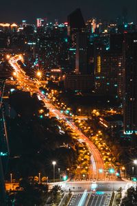 Превью обои улица, вид сверху, город, ночь, дорога, огни