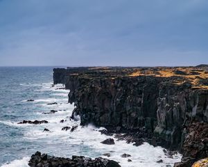 Превью обои утес, скала, море, берег, волны