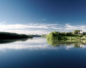 Превью обои утро, вода, небо, голубой, село