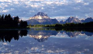 Превью обои вайоминг, озеро, гора, отражение, зеркало