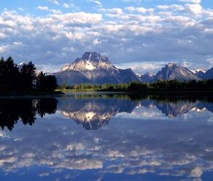 Превью обои вайоминг, озеро, гора, отражение, зеркало
