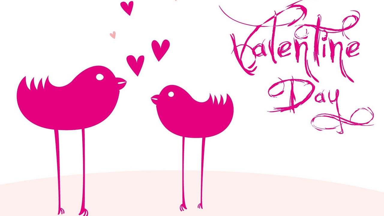 Обои валентинов день, надпись, птички, сердечки, любовь, белый фон