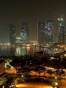 Превью обои вечер, огни, дорога, улица, сингапур