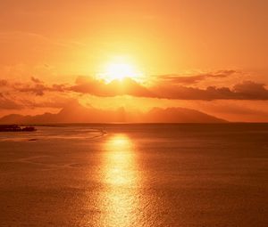 Превью обои вечер, закат, водная гладь, солнце, море