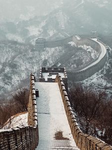 Превью обои великая китайская стена, архитектура, достопримечательность, снег, китай