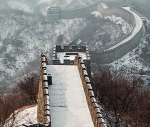 Превью обои великая китайская стена, архитектура, достопримечательность, снег, китай