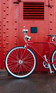 Превью обои велосипед, красный, стена