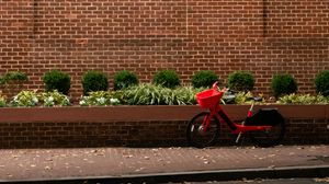Превью обои велосипед, красный, здание, дорога