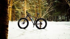 Превью обои велосипед, лес, снег