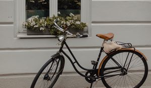 Превью обои велосипед, окно, цветы