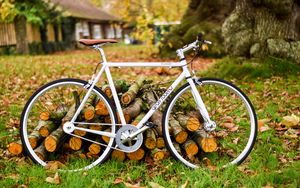 Превью обои велосипед, осень, листва