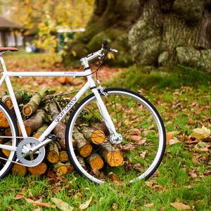 Превью обои велосипед, осень, листва