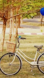 Превью обои велосипед, парк, воздушные шарики, трава