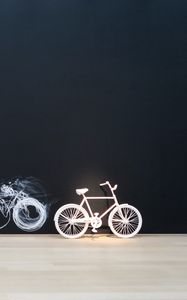 Превью обои велосипед, подсветка, след, стена