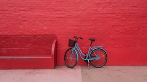 Превью обои велосипед, стена, красный