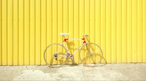 Превью обои велосипед, стена, желтый, лето