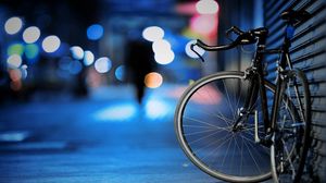 Превью обои велосипед, улица, вечер, стена