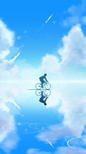 Превью обои велосипедист, арт, небо, облака